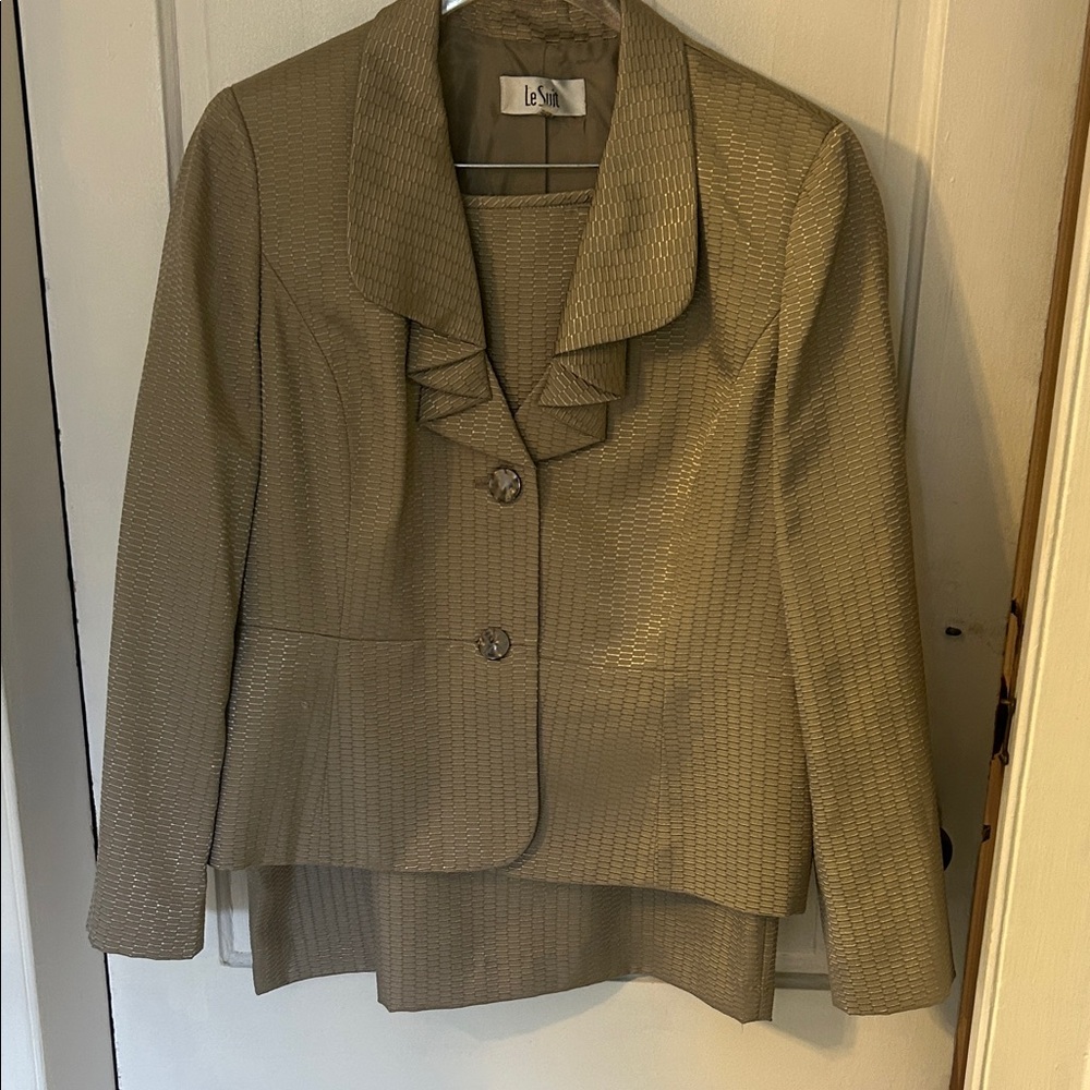 Women's Irridescent Tan 2-Piece Suit with Ruffled Jacket.